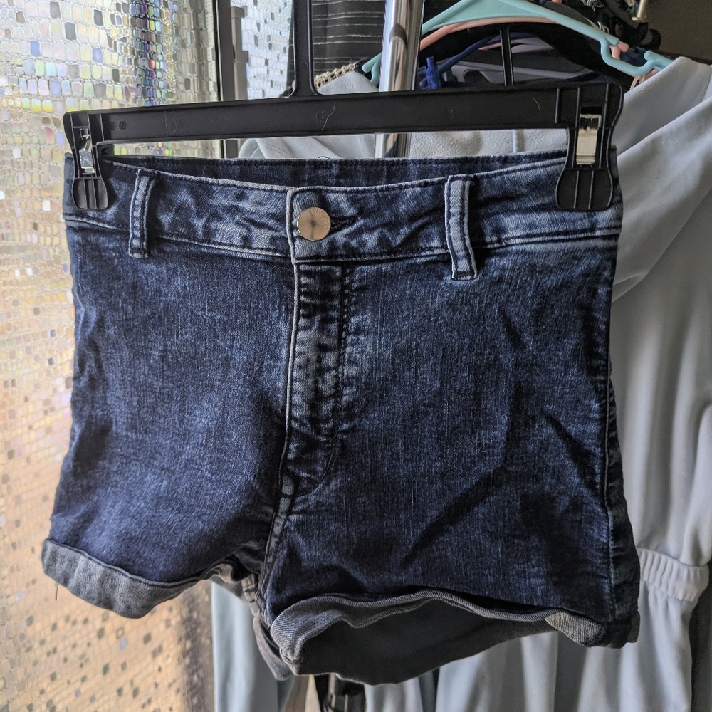 Divided Dark Blue High-Rise Rolled Hem Denim Shorts